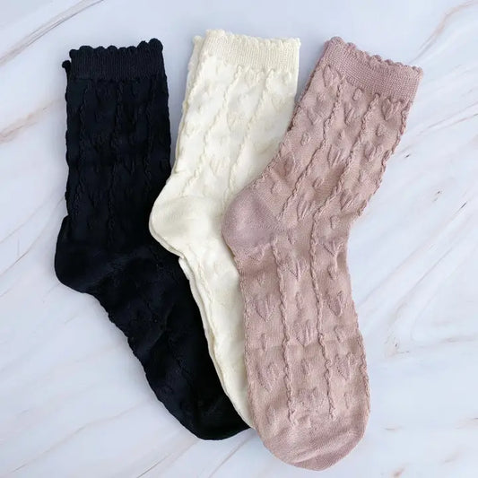 Heart Embossed Socks Set of 3