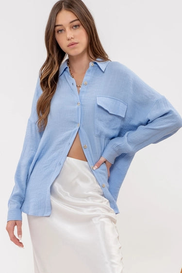 Solid Lightweight Button Down Shirt