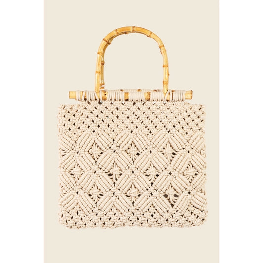 Sqaure Braided Wooden Top Handle Bag